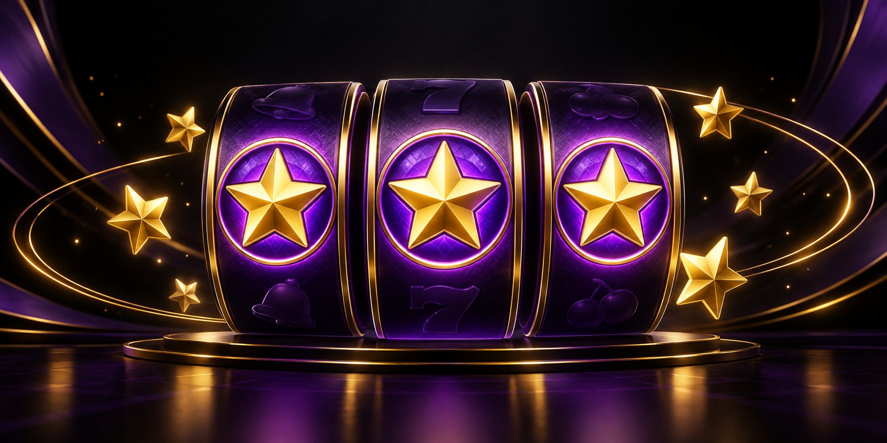 Illustrated purple slot reels with gold stars